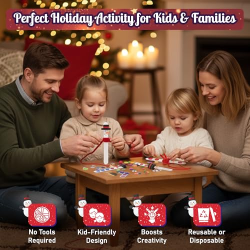 4E's Novelty Christmas Snowman Stick Ornament Craft Kit (4 Pack) – DIY Wooden Foam Ornaments for Kids, Multicolor