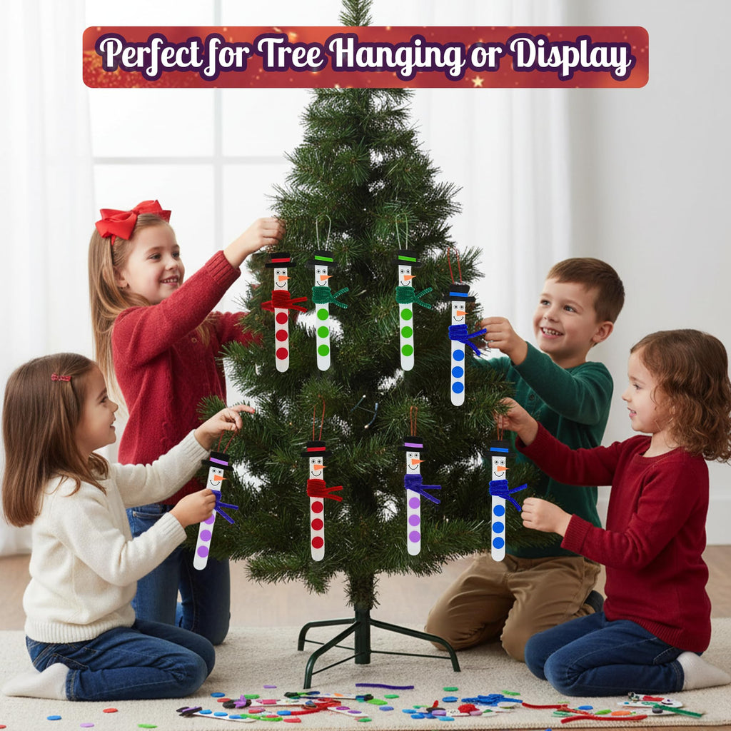 4E's Novelty Christmas Snowman Stick Ornament Craft Kit (4 Pack) – DIY Wooden Foam Ornaments for Kids, Multicolor