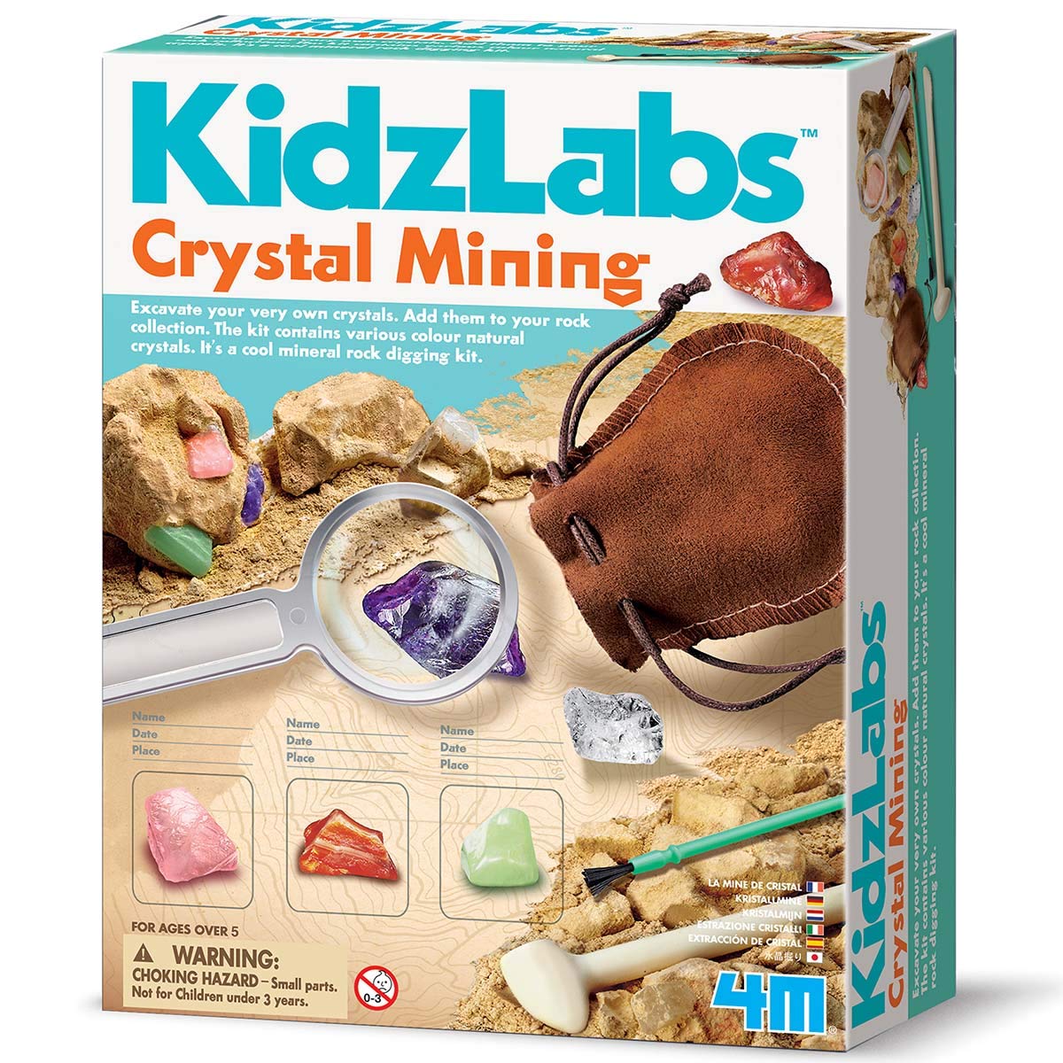4M Kidzlabs Crystal Mining Kit – Dig for 8 Real Crystals, STEM Science Toy for Ages 5+