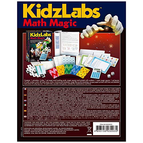 4M Math Magic Puzzles and Games Kit – Over 15 Number Tricks with Keychain Calculator