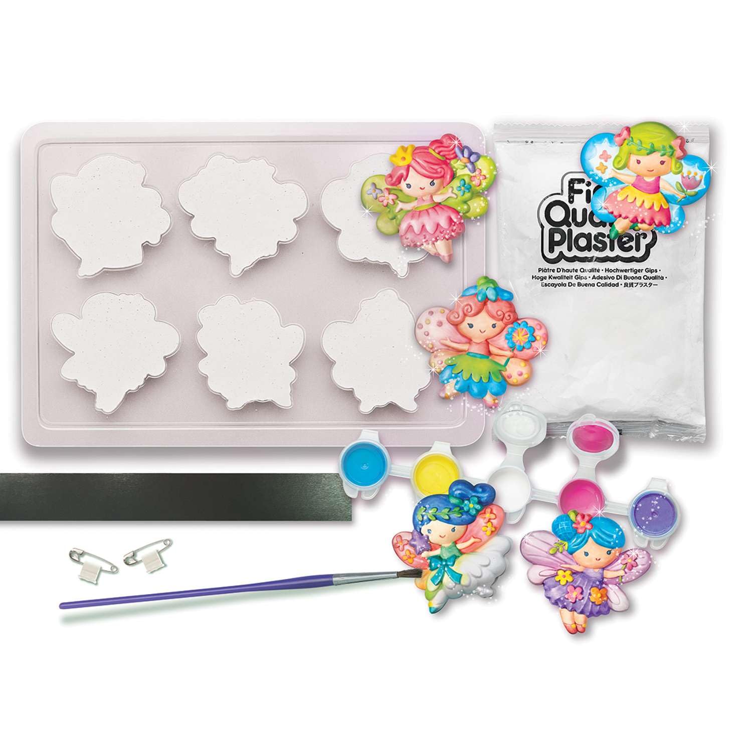 4M Mould and Paint Glitter Fairies Kit – Make 6 Fairy Magnets or Pins