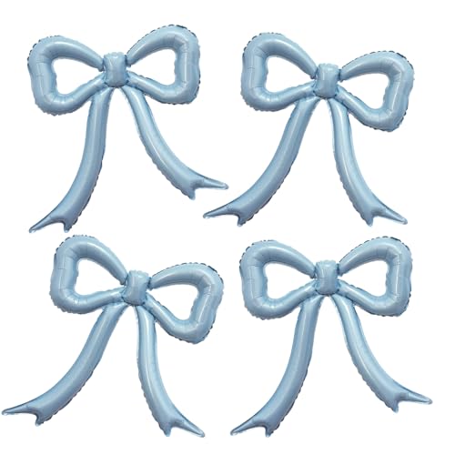 4pc Dusty Blue Bow Foil Balloons Set for Coquette Birthday, Baby Shower, Bachelorette Party Decorations