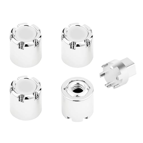 4PCS Aluminum M4 Nut Wheel Rim Center Caps for 1/10 RC Crawler – Silver, Hex Wrench Included