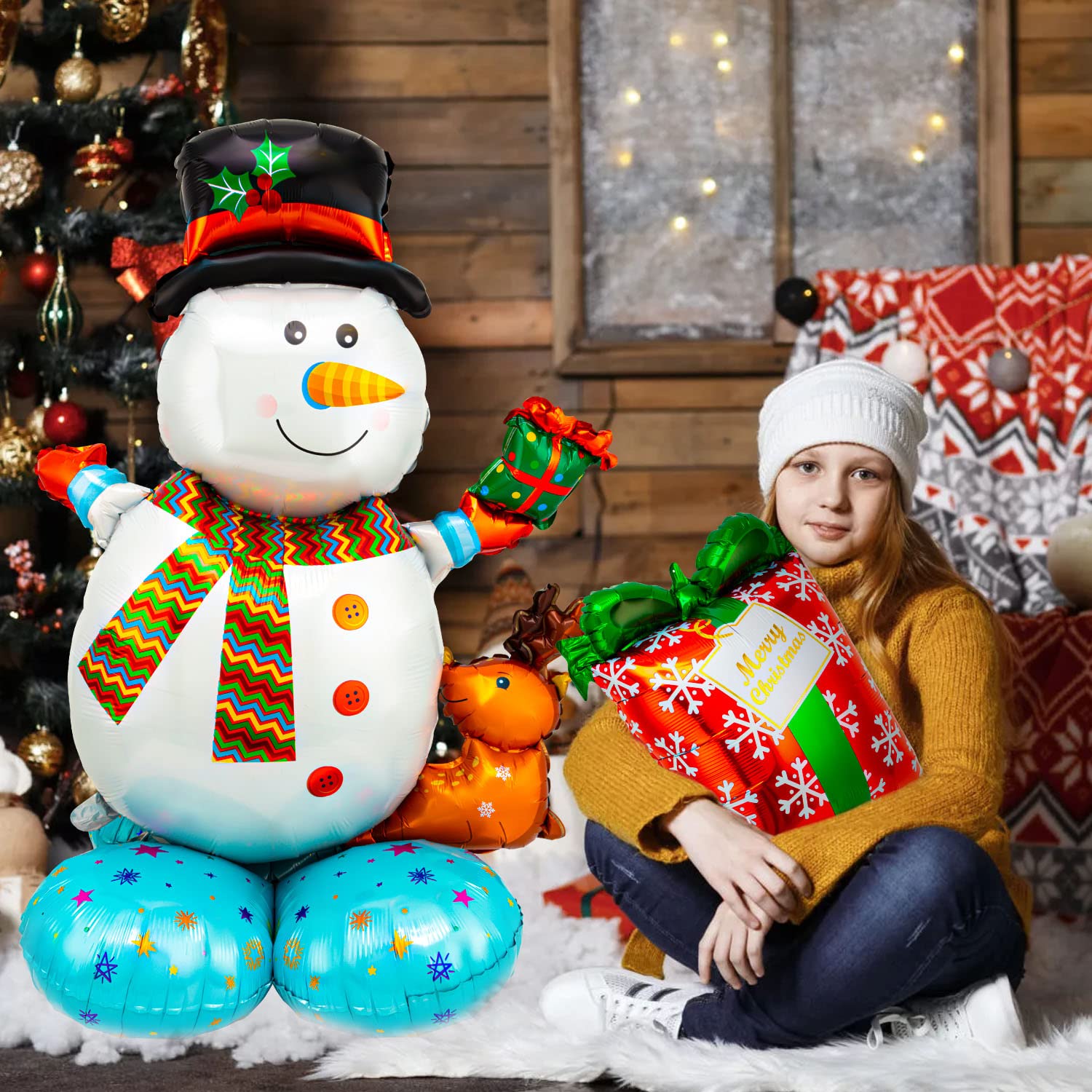 5 Large Mylar Christmas Balloons Set - Santa, Snowman, Tree, Stockings, Gift Box