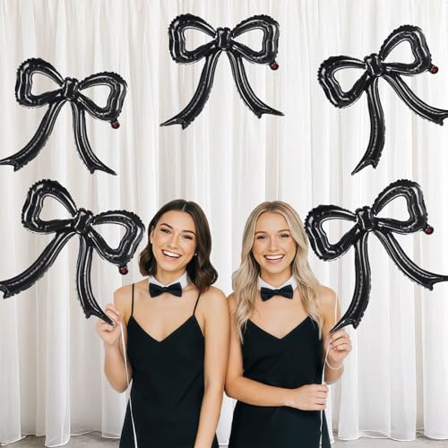 5-Pack Black Bow Balloons – Giant Foil Bow Decor for Girl Birthday, Baby Shower, Bridal & Bachelorette Parties