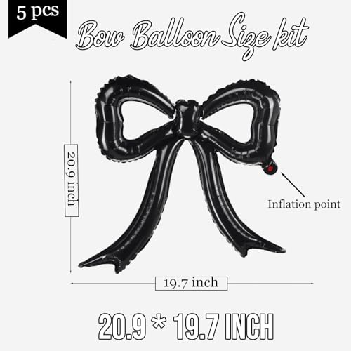 5-Pack Black Bow Balloons – Giant Foil Bow Decor for Girl Birthday, Baby Shower, Bridal & Bachelorette Parties
