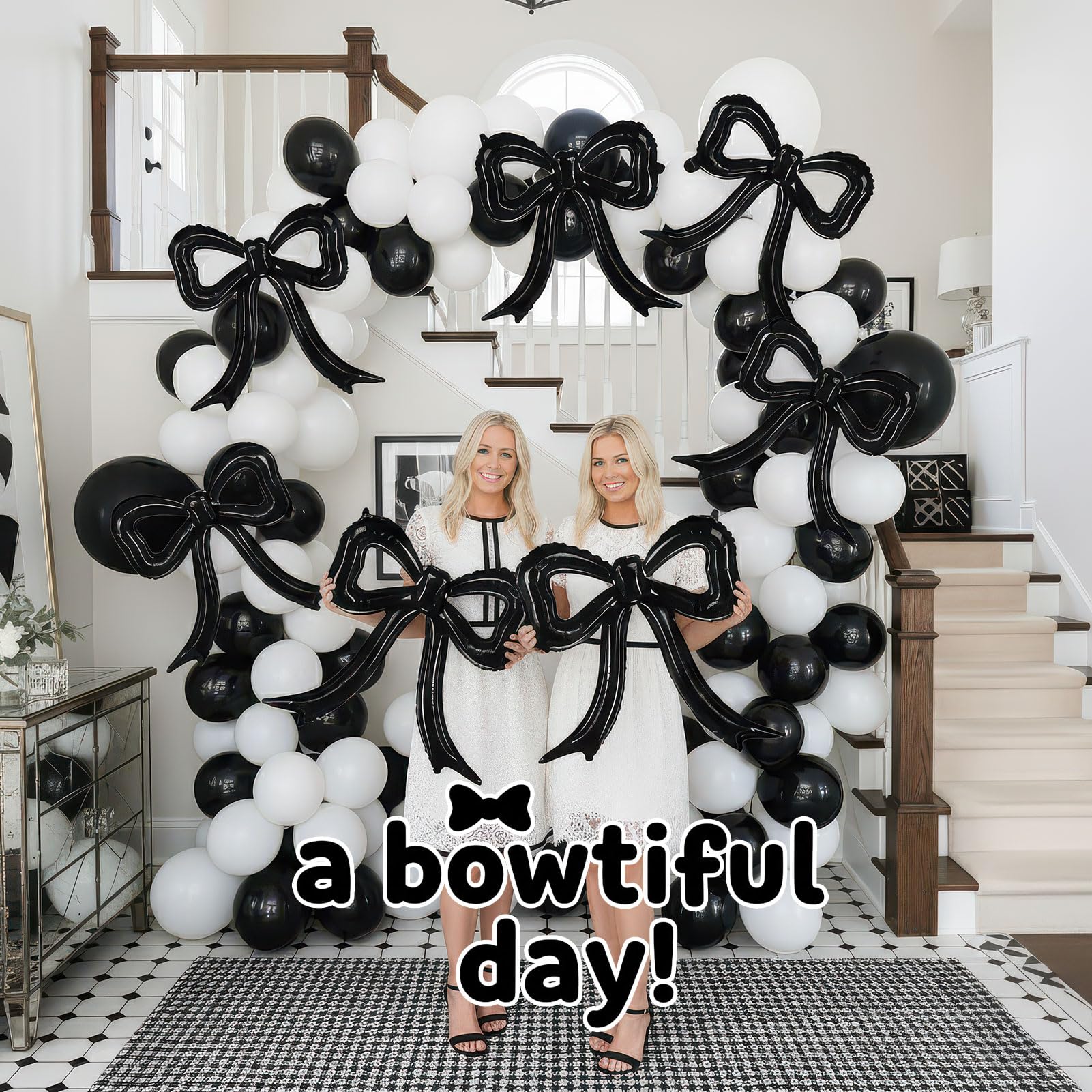 5-Pack Black Bow Balloons – Giant Foil Bow Decor for Girl Birthday, Baby Shower, Bridal & Bachelorette Parties