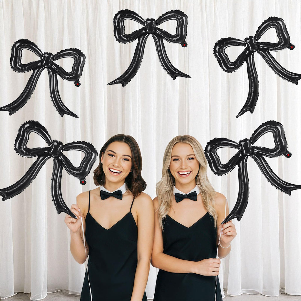 5-Pack Black Bow Balloons – Giant Foil Bow Decor for Girl Birthday, Baby Shower, Bridal & Bachelorette Parties