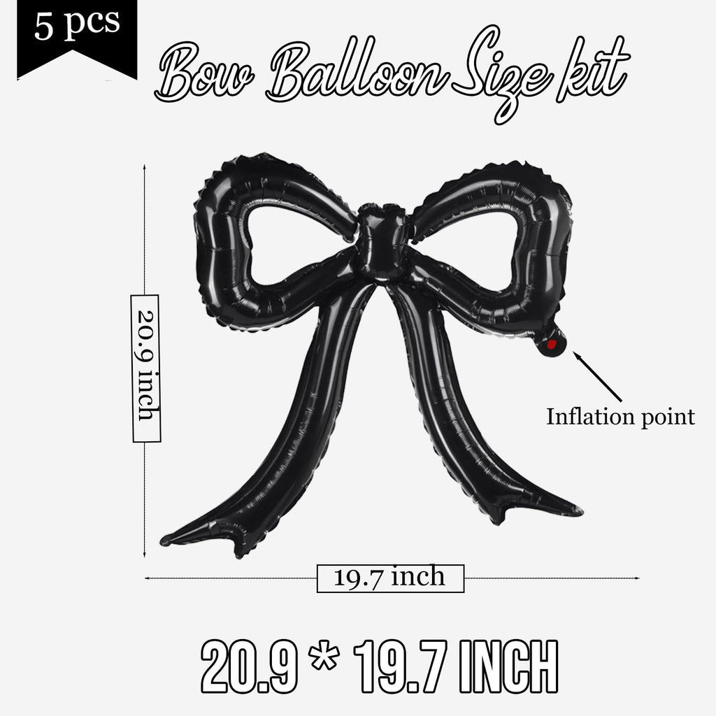 5-Pack Black Bow Balloons – Giant Foil Bow Decor for Girl Birthday, Baby Shower, Bridal & Bachelorette Parties