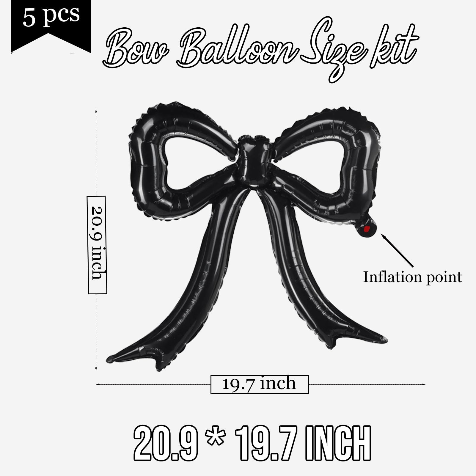 5-Pack Black Bow Balloons – Giant Foil Bow Decor for Girl Birthday, Baby Shower, Bridal & Bachelorette Parties