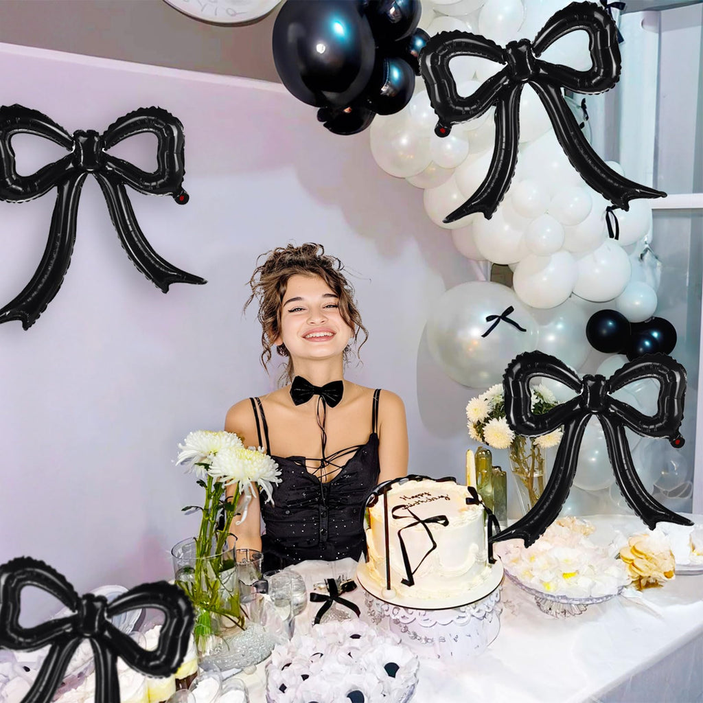 5-Pack Black Bow Balloons – Giant Foil Bow Decor for Girl Birthday, Baby Shower, Bridal & Bachelorette Parties