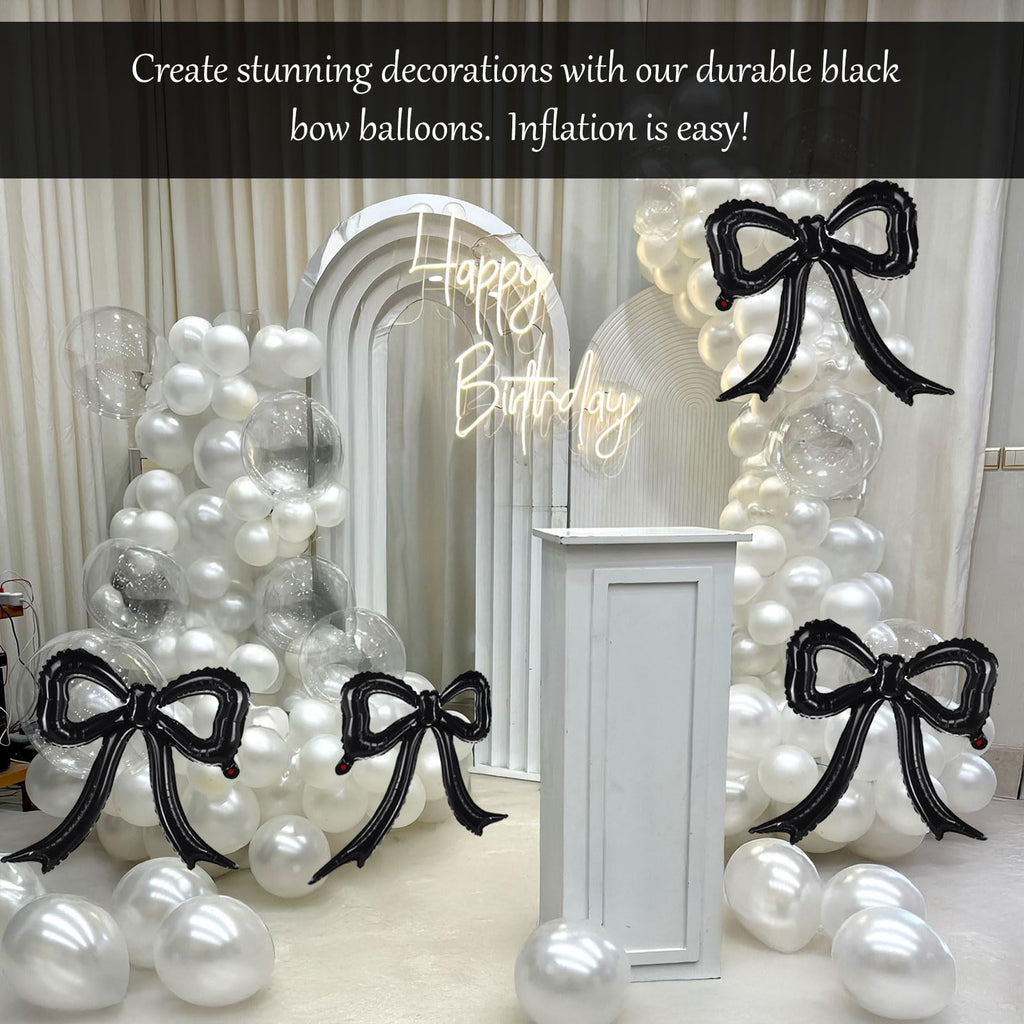 5-Pack Black Bow Balloons – Giant Foil Bow Decor for Girl Birthday, Baby Shower, Bridal & Bachelorette Parties