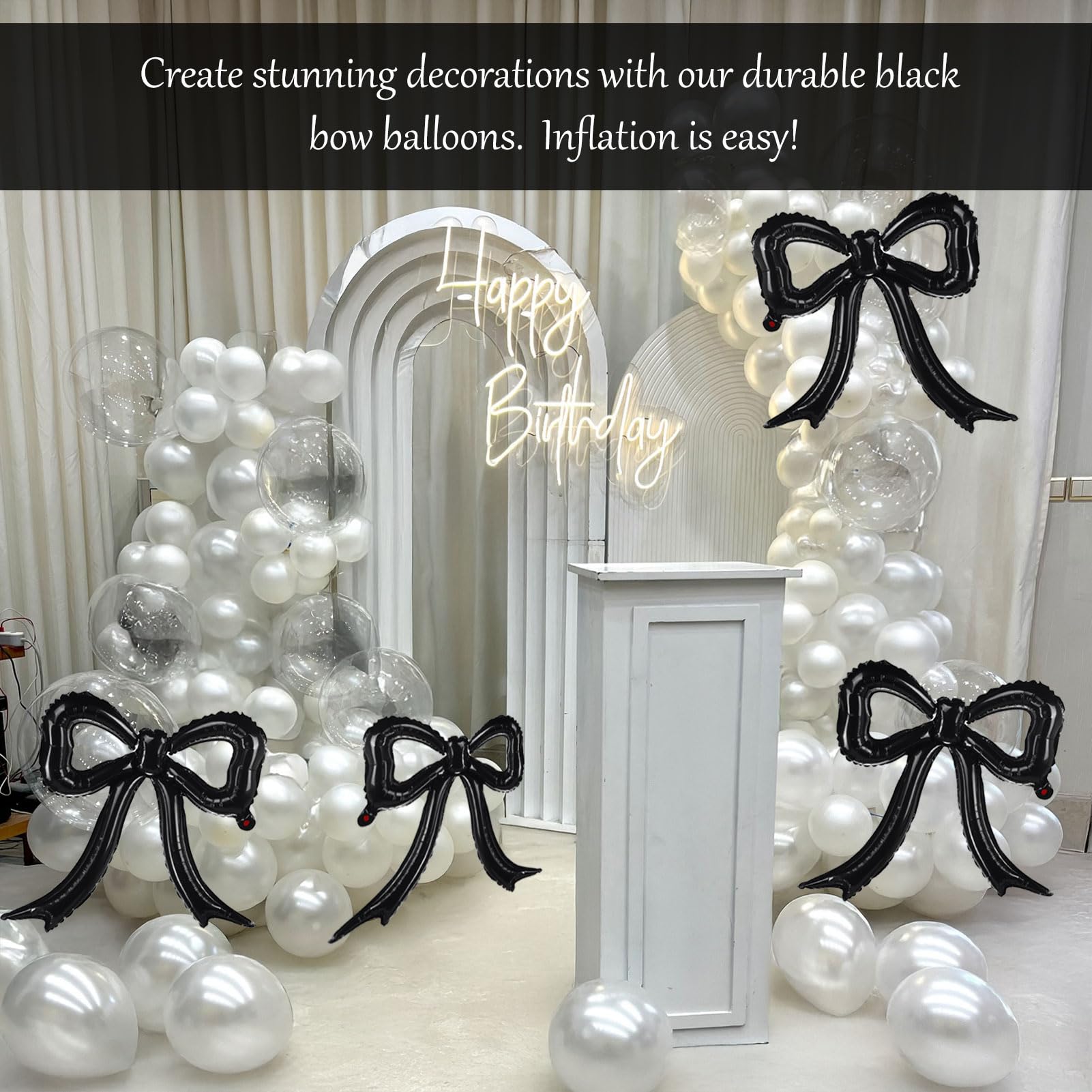 5-Pack Black Bow Balloons – Giant Foil Bow Decor for Girl Birthday, Baby Shower, Bridal & Bachelorette Parties