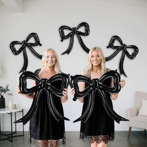 5-Pack Black Bow Balloons – Giant Foil Bow Decor for Girl Birthday, Baby Shower, Bridal & Bachelorette Parties