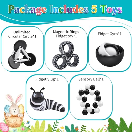 5-Pack Fidget Toy Set for Adults & Kids - Sensory Stress Relief Toys with Gyro, Slug, Magnetic Rings & Sensory Ball