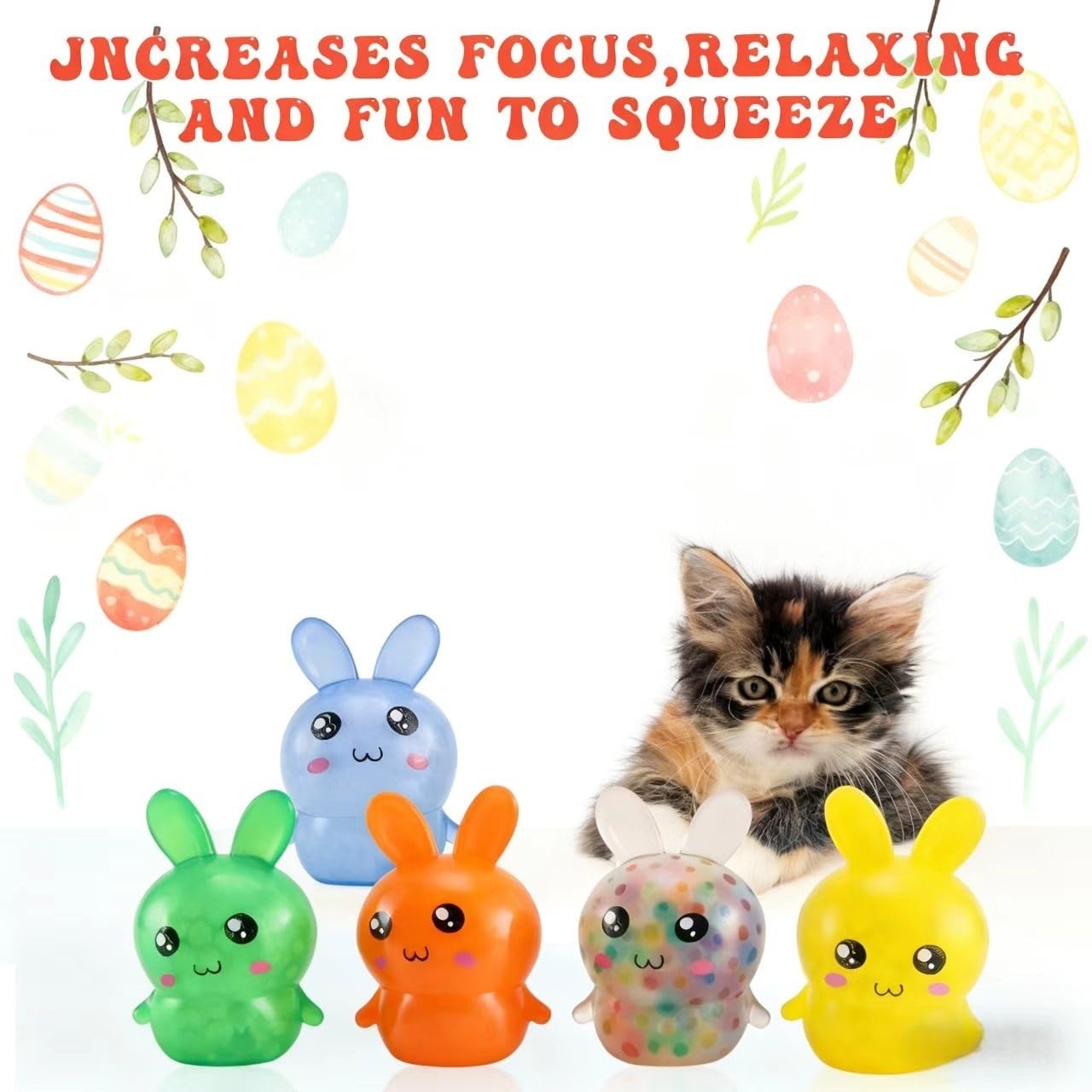 5-Pack Squishy Easter Bunny Stress Balls – Fidget Toys for Easter Baskets and Stress Relief