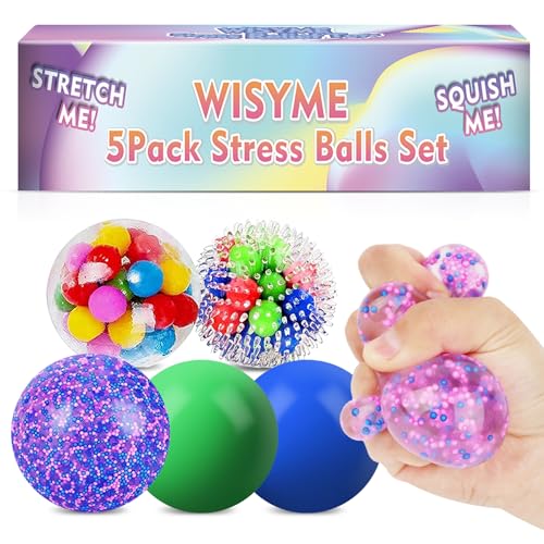 5-Pack Stress Balls for Adults – 2.36-Inch Squeeze Balls with 5 Textures, Non-Toxic Silicone