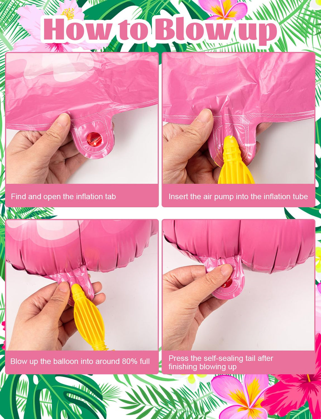 5 Pack Tropical Hibiscus Foil Balloons – 25.6 Inch Pink Flower Balloons for Luau, Hawaiian, Summer Party Decor
