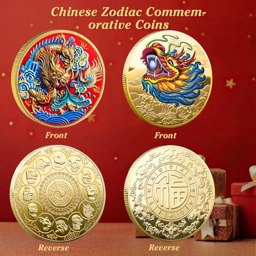 5 Pcs Chinese Dragon Lucky Coin Set with Acrylic Cases – LAIAMER Zodiac Coins for Fortune Collection