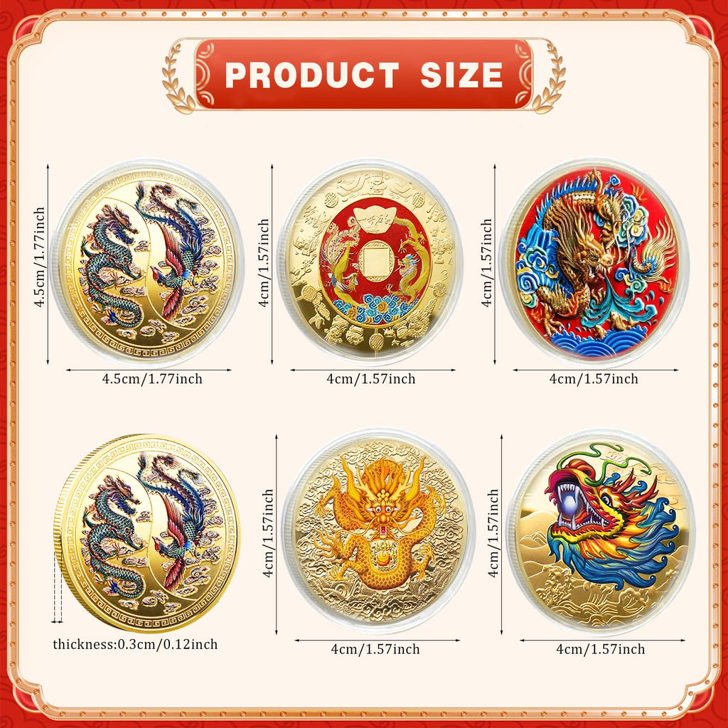 5 Pcs Chinese Dragon Lucky Coin Set with Acrylic Cases – LAIAMER Zodiac Coins for Fortune Collection