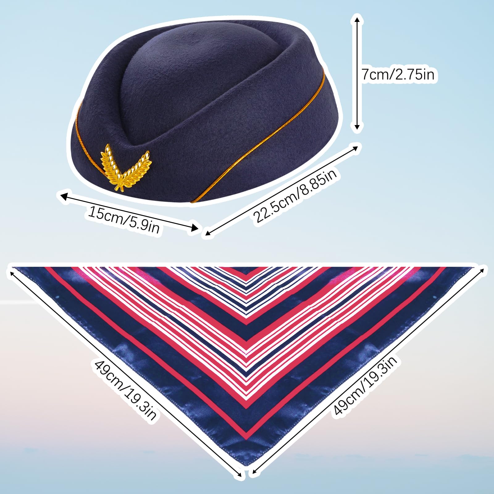 5-Piece Flight Attendant Costume Accessory Set – Hat, Scarf, Sunglasses, Gloves & Pin