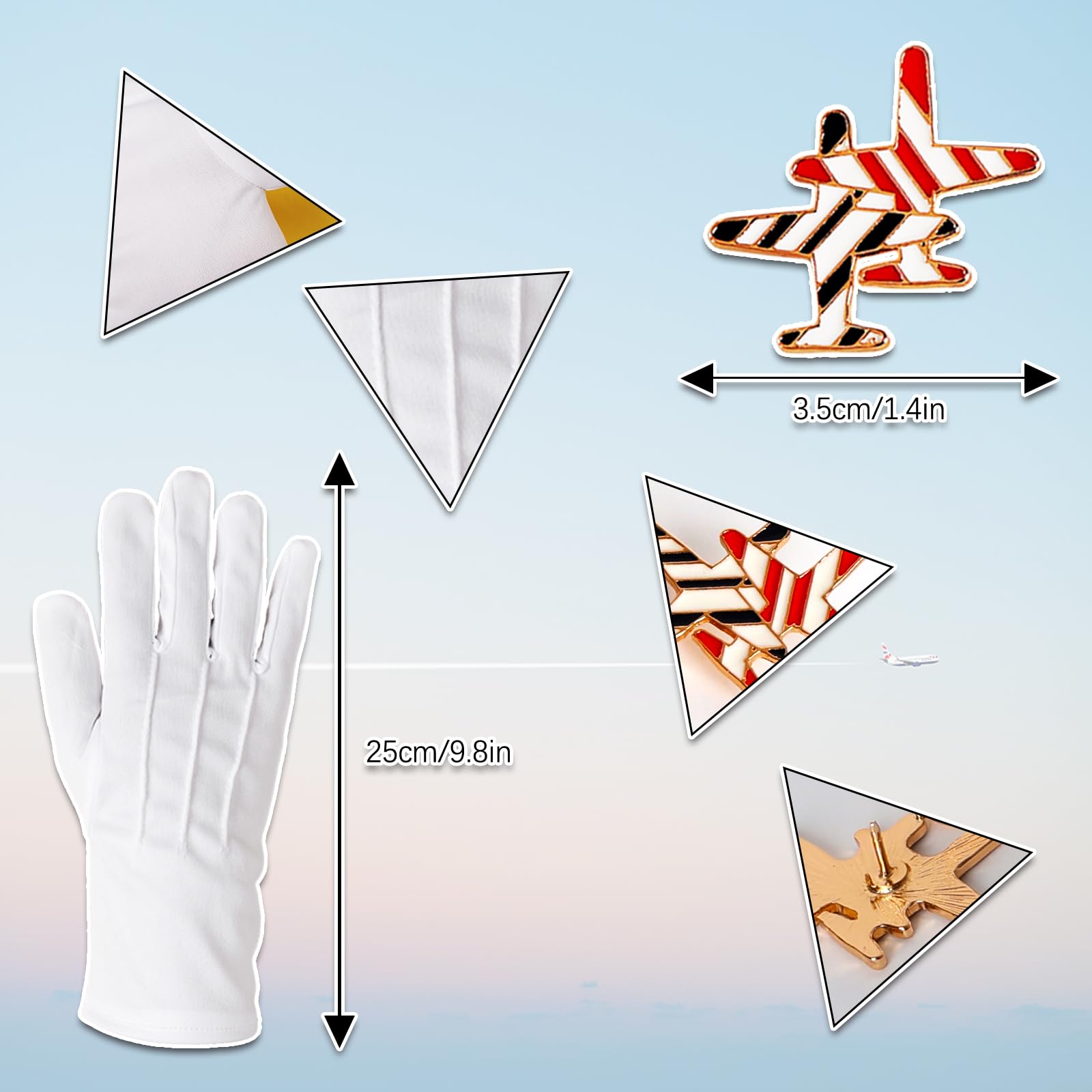 5-Piece Flight Attendant Costume Accessory Set – Hat, Scarf, Sunglasses, Gloves & Pin