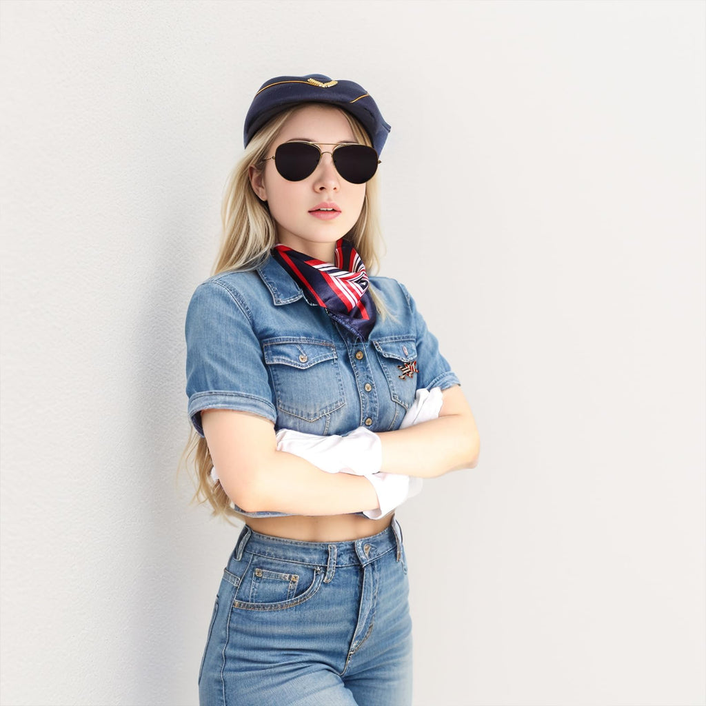 5-Piece Flight Attendant Costume Accessory Set – Hat, Scarf, Sunglasses, Gloves & Pin