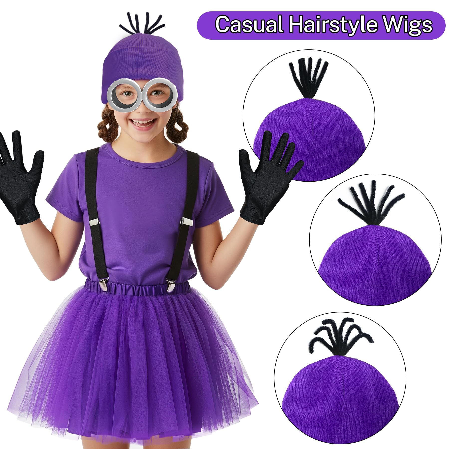 5-Piece Girls Halloween Costume Set: Goggles, Beanie, Tutu, Suspenders, Gloves