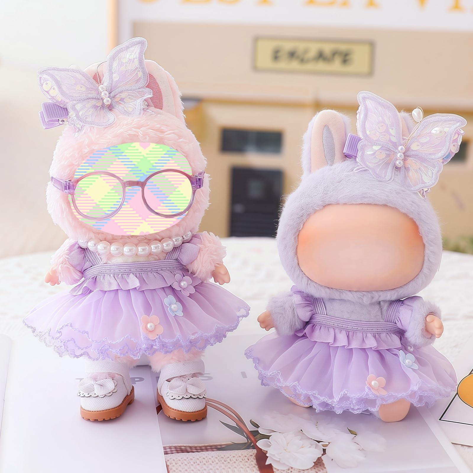 5-Piece Labubu Doll Outfit Set: Romantic Gauze Dress, Accessories for 17cm Dolls (Doll Not Included)