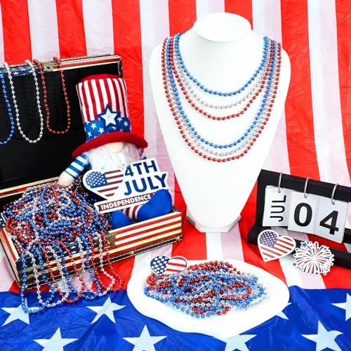 50 Blue Bead Necklaces - 33" Mardi Gras Parade Throws for Patriotic Holidays & Parties