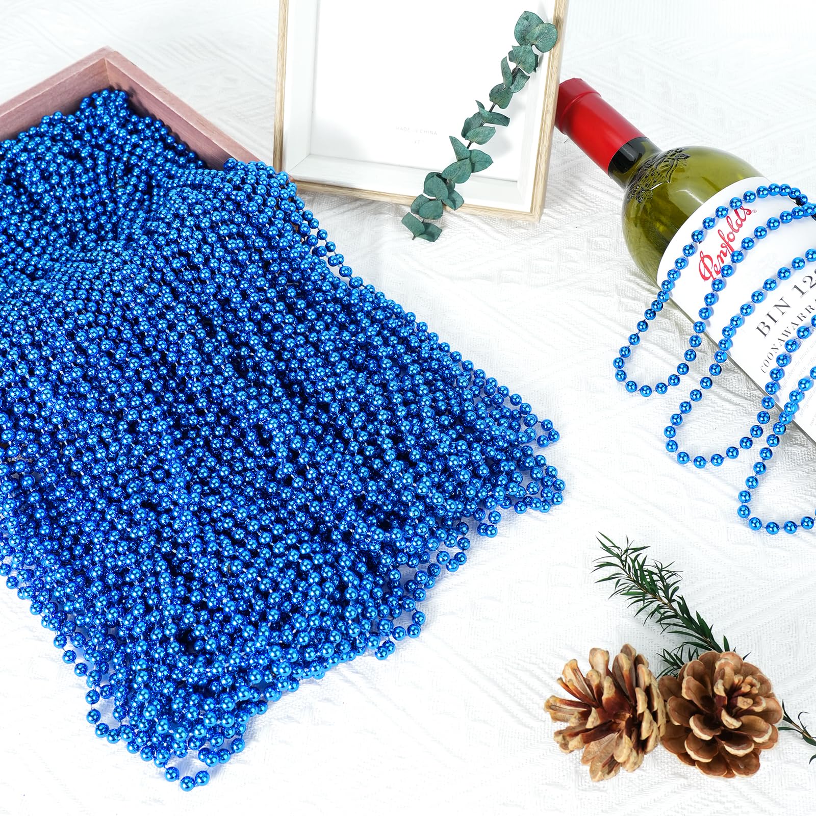 50 Blue Bead Necklaces - 33" Mardi Gras Parade Throws for Patriotic Holidays & Parties