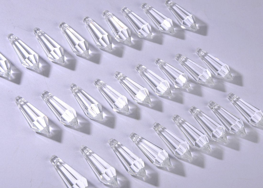 50 Clear Crystal Icicle Pendants – 38mm K9 Chandelier Prisms for DIY Projects