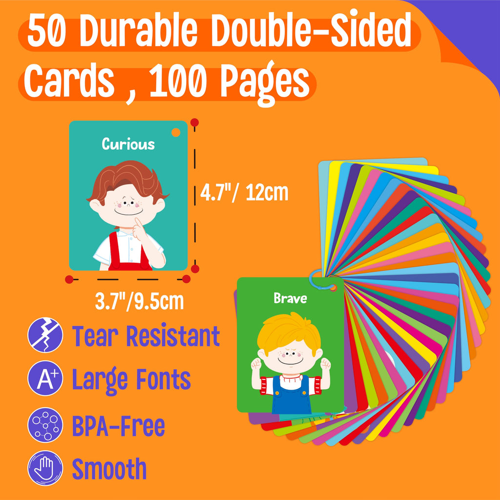 50 Emotions Flashcards with Coping Skills for Kids – Double-Sided Feelings Cards for Autism, ADHD, Therapy, and Home Learning
