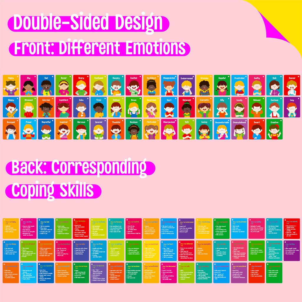 50 Emotions Flashcards with Coping Skills for Kids – Double-Sided Feelings Cards for Autism, ADHD, Therapy, and Home Learning