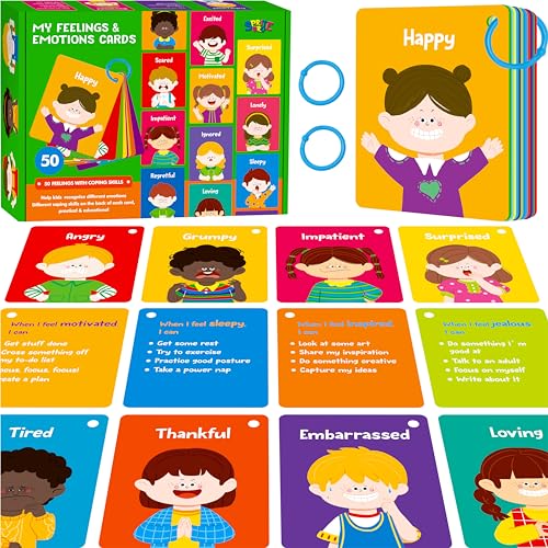 50 Emotions Flashcards with Coping Skills for Kids – Double-Sided Feelings Cards for Autism, ADHD, Therapy, and Home Learning