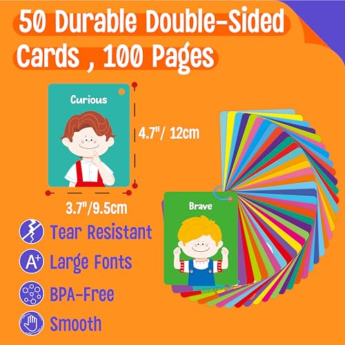 50 Emotions Flashcards with Coping Skills for Kids – Double-Sided Feelings Cards for Autism, ADHD, Therapy, and Home Learning