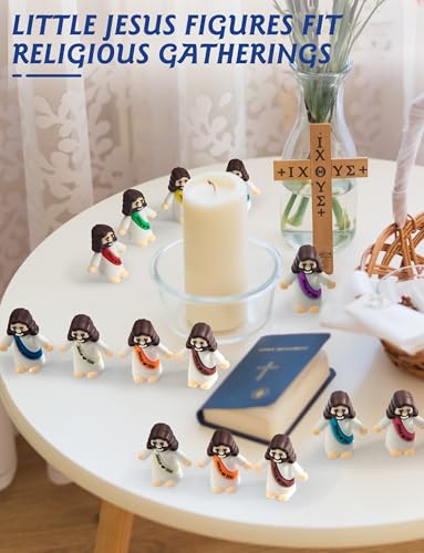 50 Mini Jesus Figurines Bulk - 1.4 Inch Resin Baby Jesus Figures with Colorful Sashes for Hide and Seek, Easter Eggs, Sunday School Gifts