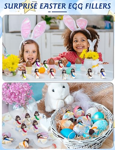 50 Mini Jesus Figurines Bulk - 1.4 Inch Resin Baby Jesus Figures with Colorful Sashes for Hide and Seek, Easter Eggs, Sunday School Gifts