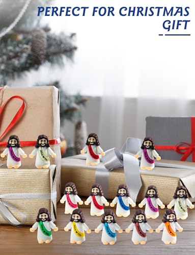 50 Mini Jesus Figurines Bulk - 1.4 Inch Resin Baby Jesus Figures with Colorful Sashes for Hide and Seek, Easter Eggs, Sunday School Gifts
