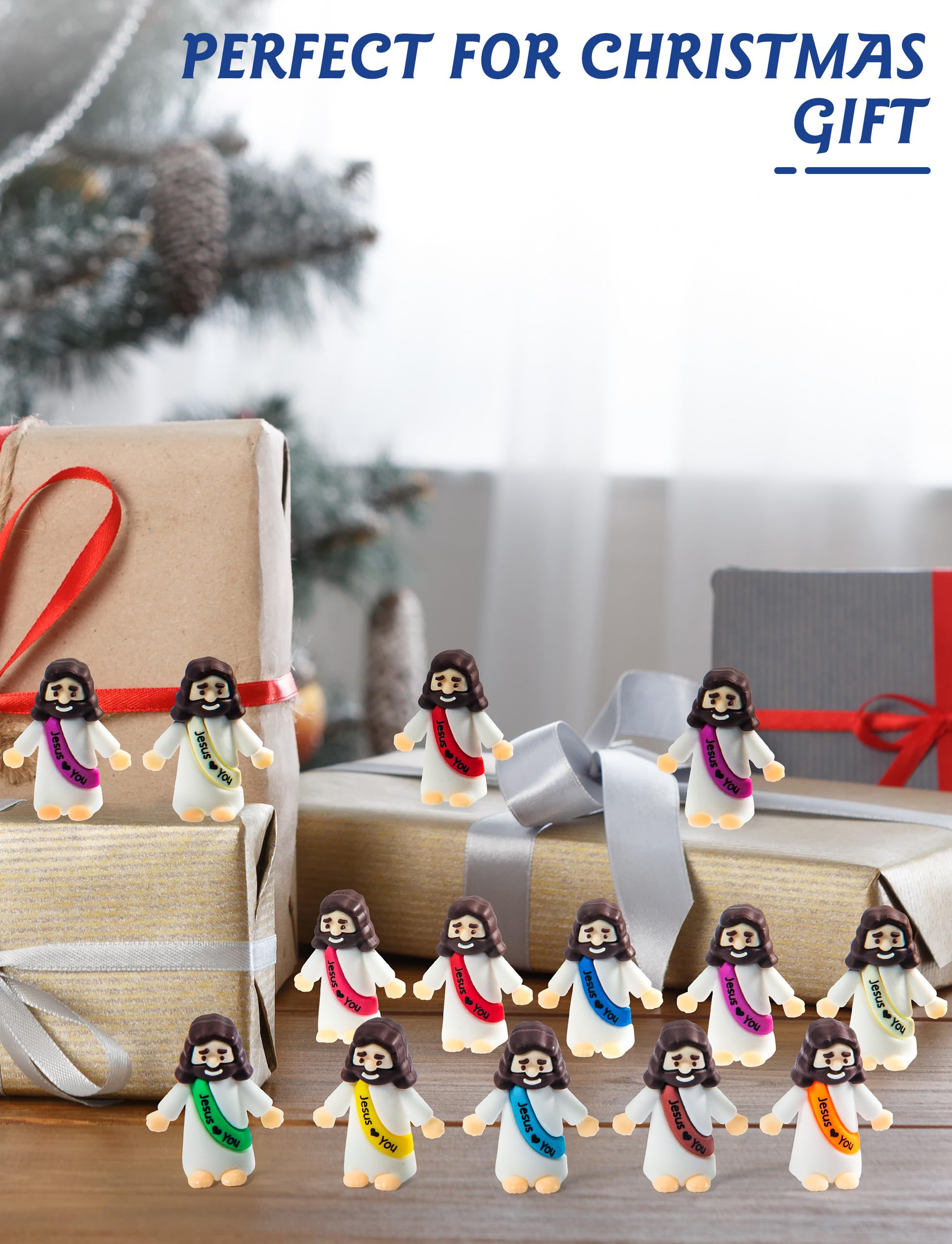 50 Mini Jesus Figurines Bulk - 1.4 Inch Resin Baby Jesus Figures with Colorful Sashes for Hide and Seek, Easter Eggs, Sunday School Gifts