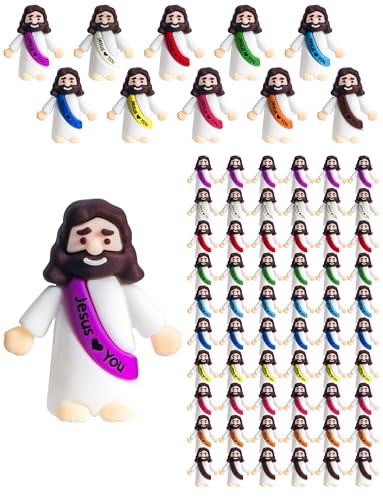 50 Mini Jesus Figurines Bulk - 1.4 Inch Resin Baby Jesus Figures with Colorful Sashes for Hide and Seek, Easter Eggs, Sunday School Gifts