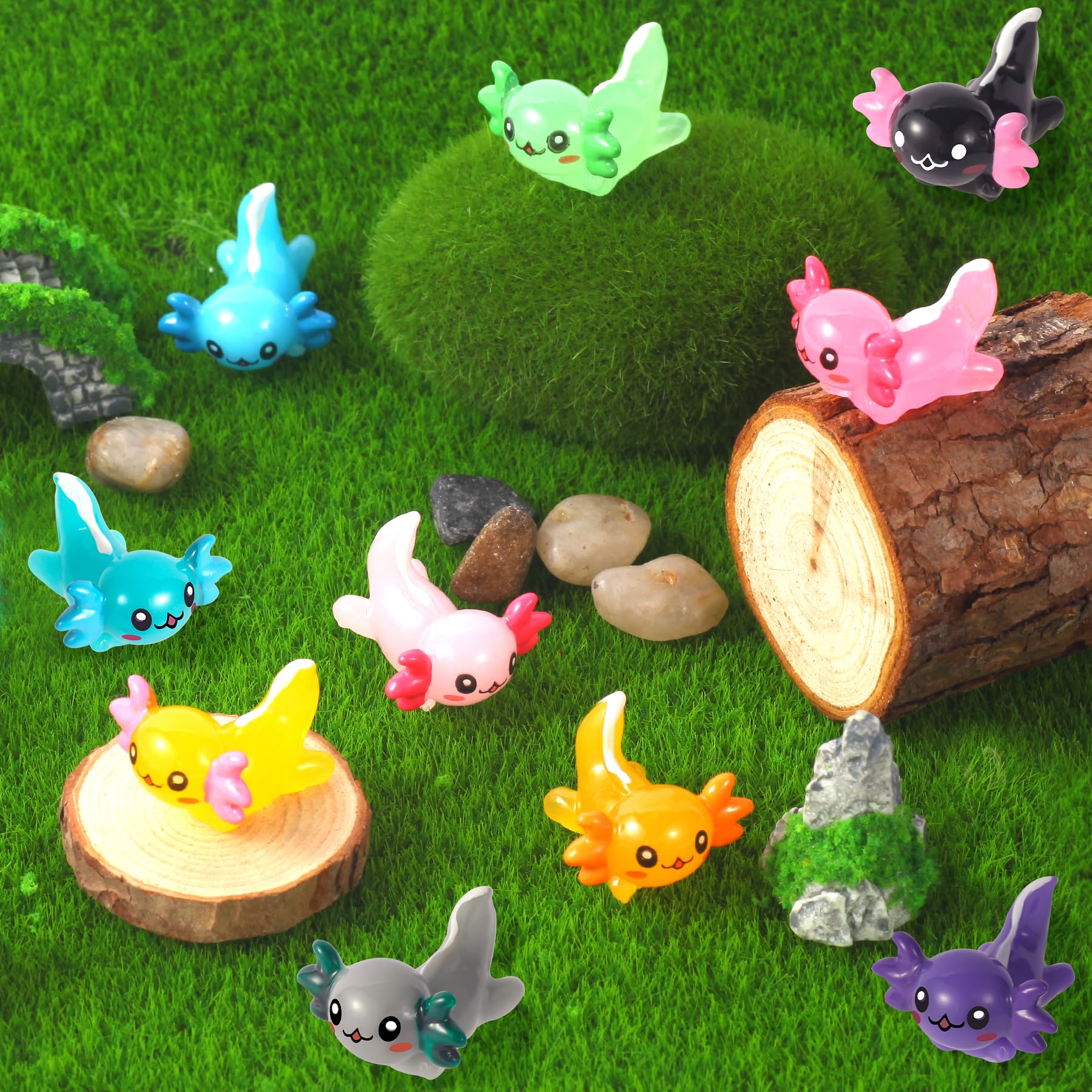 50 Mini Resin Axolotl Figurines – 10 Colors, Tiny Animals for Gardens, Aquariums & Party Decor