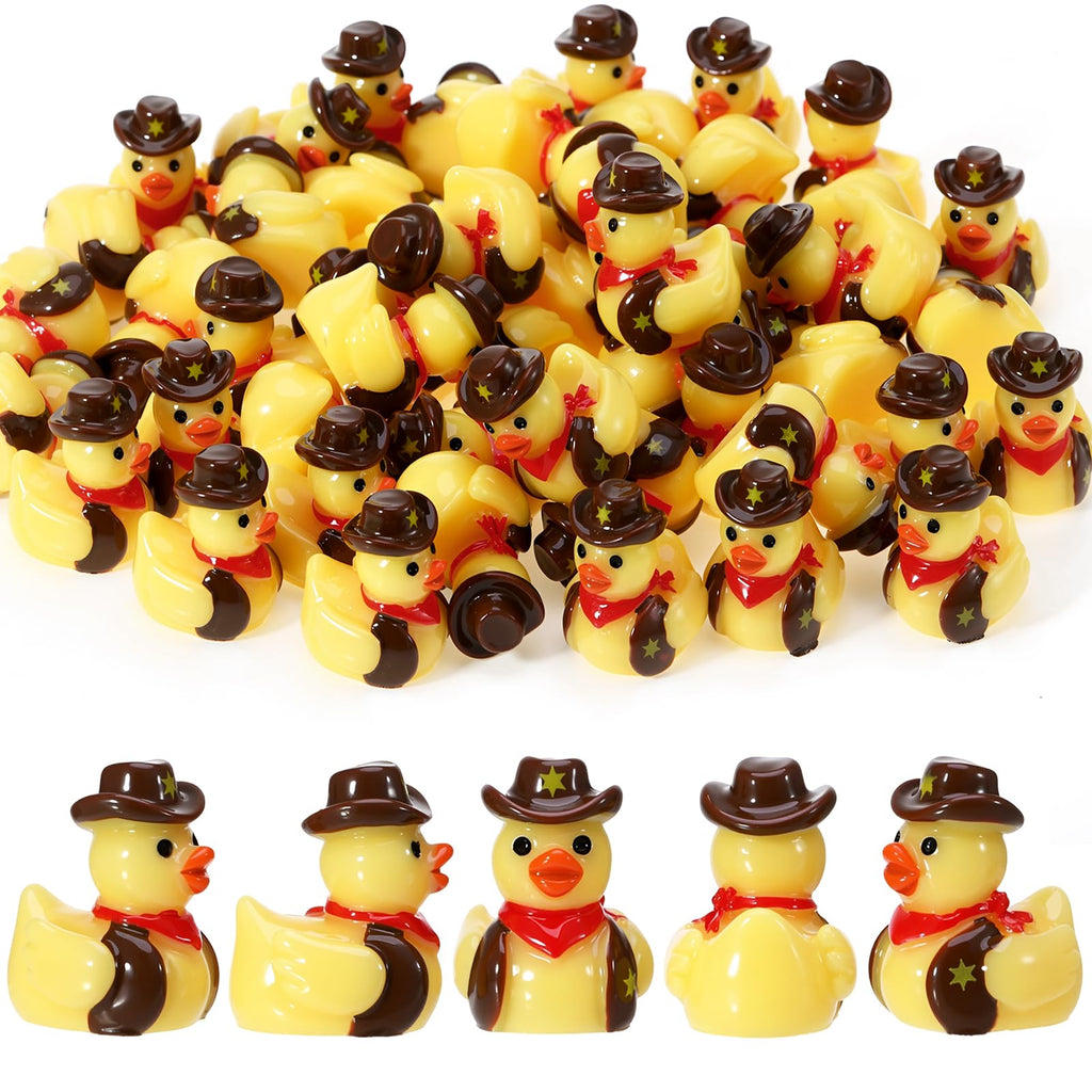 50 Mini Resin Cowboy Ducks – Tiny Yellow Duckies with Cowboy Hat for Western Decor