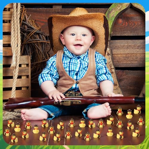 50 Mini Resin Cowboy Ducks – Tiny Yellow Duckies with Cowboy Hat for Western Decor