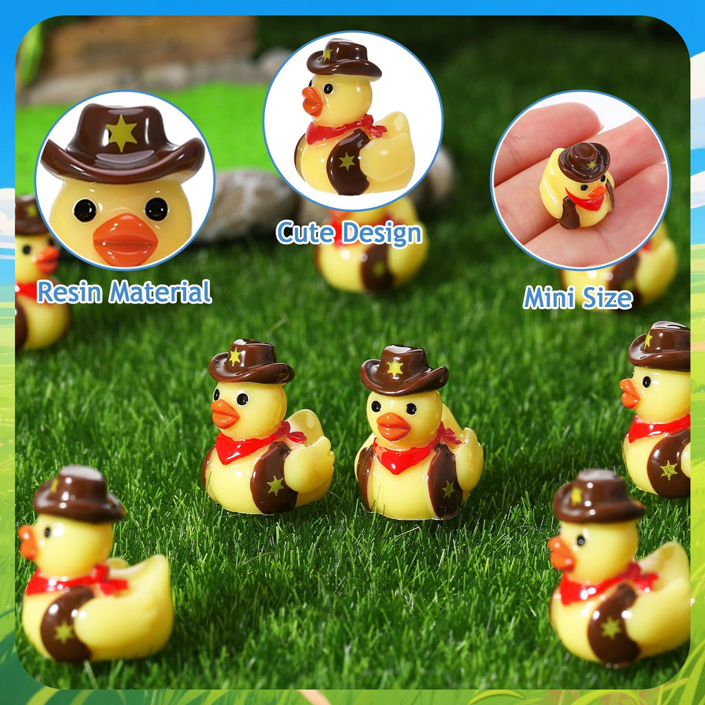 50 Mini Resin Cowboy Ducks – Tiny Yellow Duckies with Cowboy Hat for Western Decor