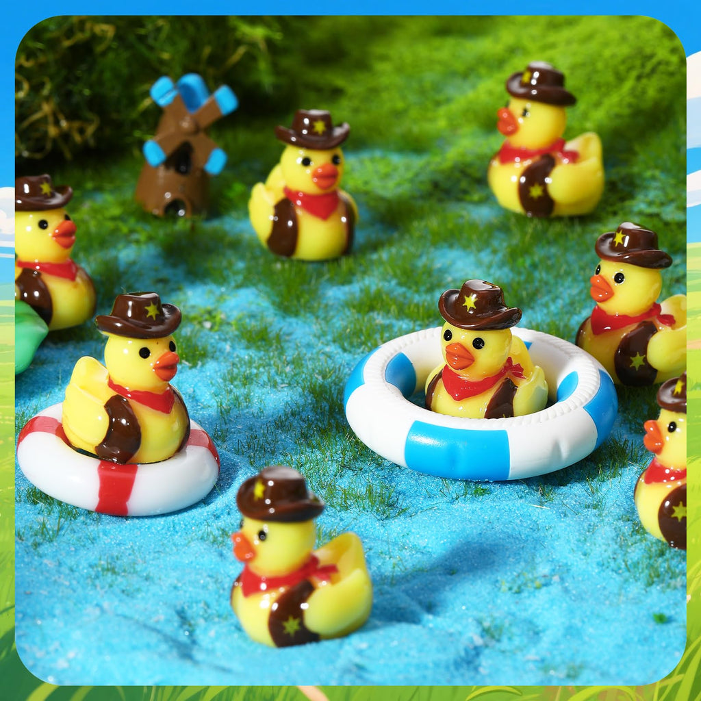 50 Mini Resin Cowboy Ducks – Tiny Yellow Duckies with Cowboy Hat for Western Decor