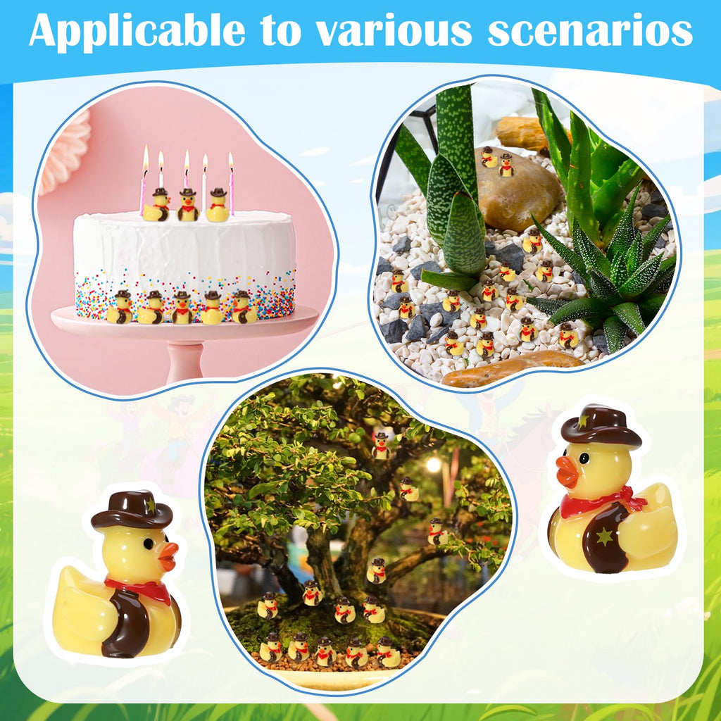 50 Mini Resin Cowboy Ducks – Tiny Yellow Duckies with Cowboy Hat for Western Decor