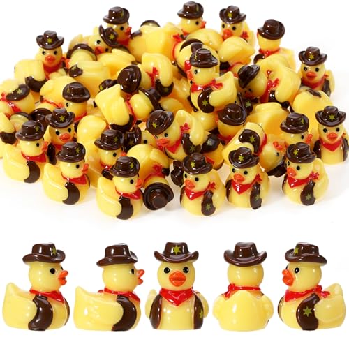 50 Mini Resin Cowboy Ducks – Tiny Yellow Duckies with Cowboy Hat for Western Decor