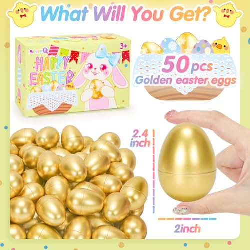 50 Pack 2.3 Inch Golden Plastic Easter Eggs – Fillable, Reusable Party Decor