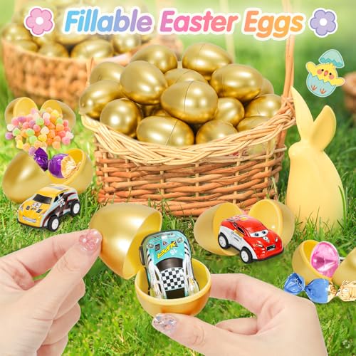 50 Pack 2.3 Inch Golden Plastic Easter Eggs – Fillable, Reusable Party Decor